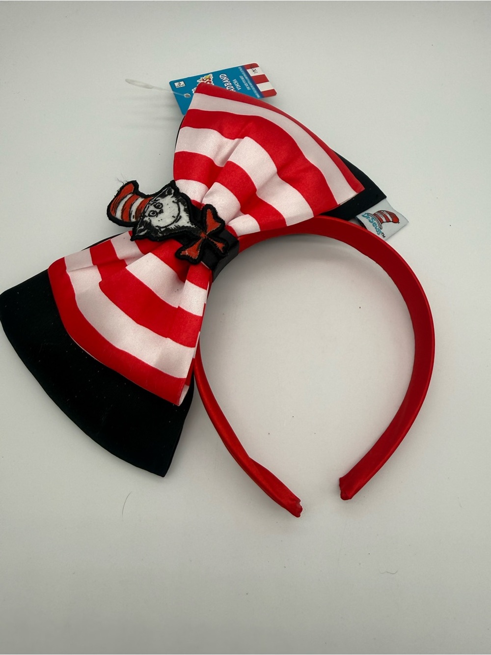 Dr Seuss Cat in The Hat Large Double Bow Costume Headband Red White Striped New